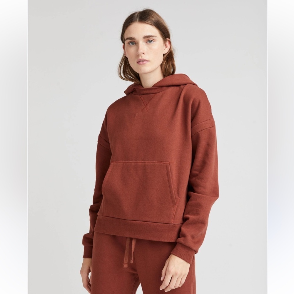 Richer poorer recycled Brown fleece boxy Hoodie with Front Pocket